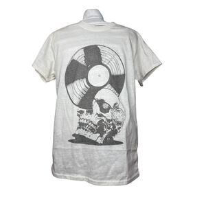 Baisco Brands Tee Size Small Skull Vinyl Graphic Band Style Shirt White Grunge